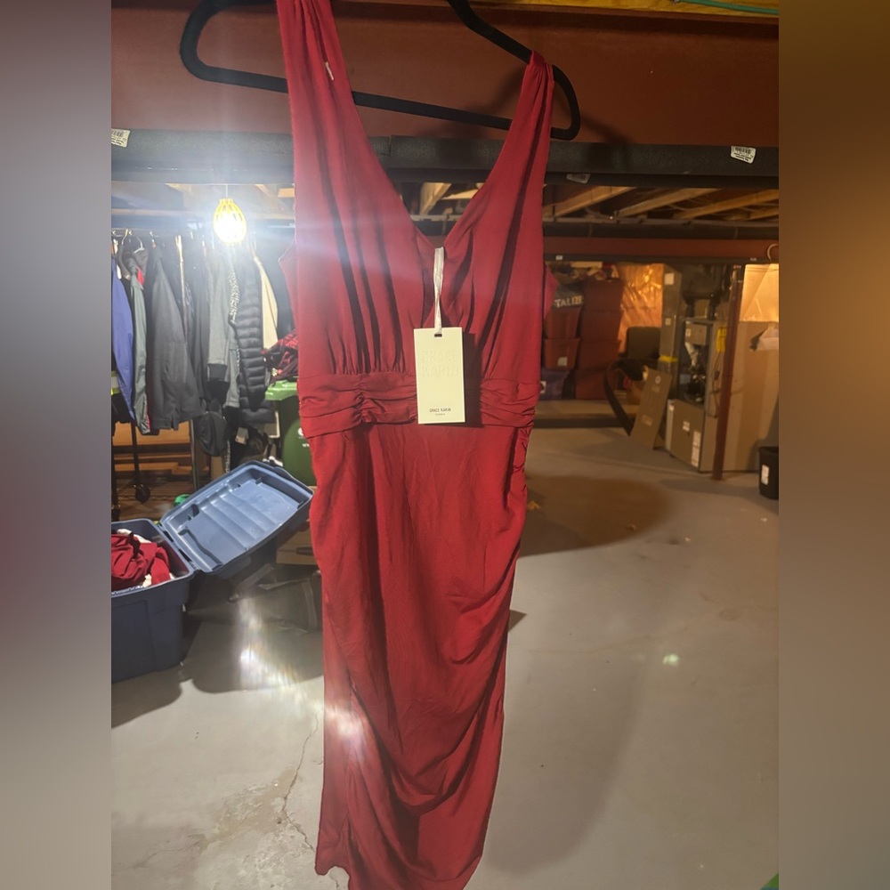 Grace Karin Crimson V-Neck Sleeveless Evening Dress